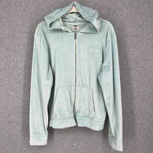 Victorias Secret Pink Everyday Lounge Velour Perfect Full-Zip Hoodie Size M Blue